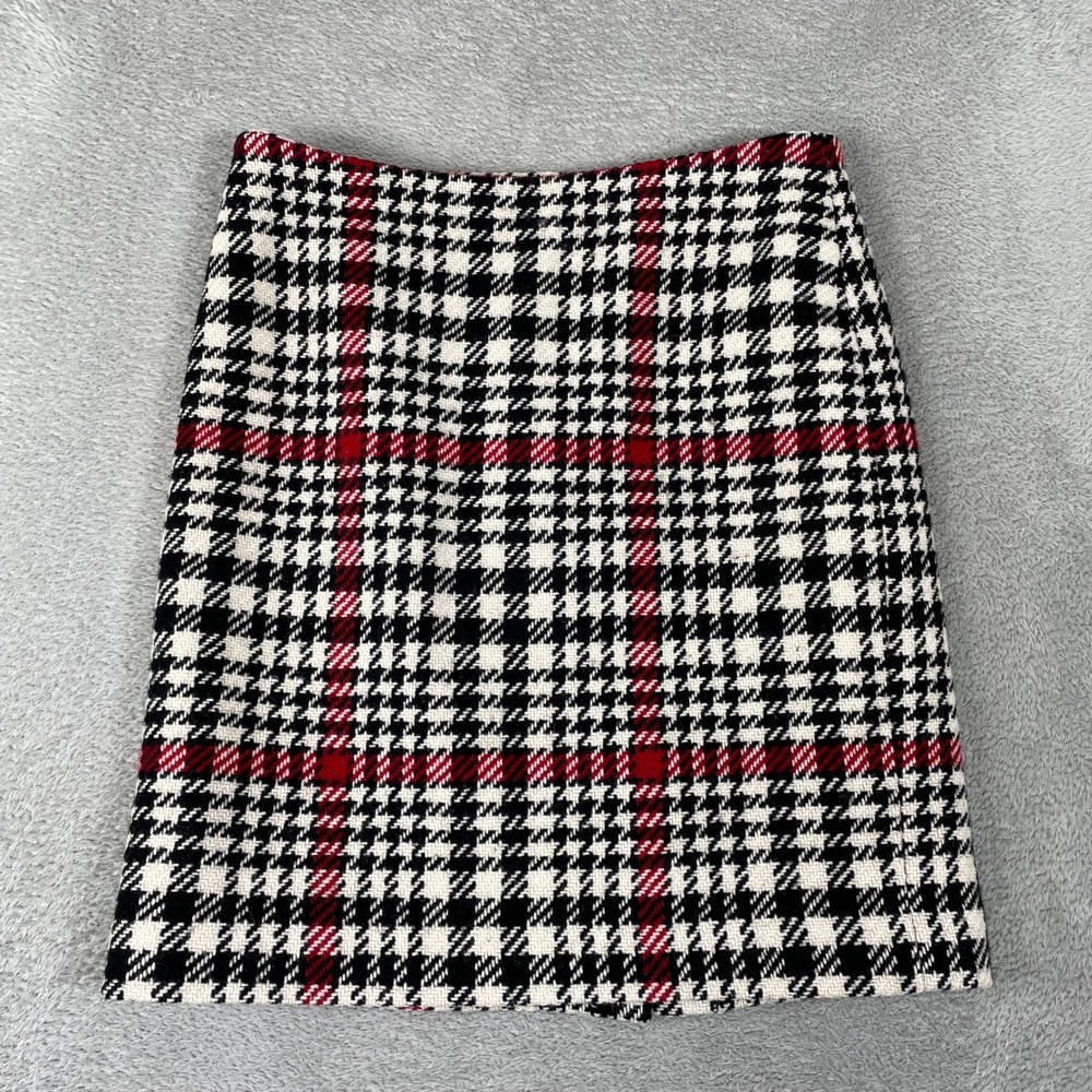 Talbots Skirt Womens 6P Red Wool Blend Houndstooth Plaid A-Line Mini Petite